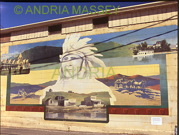 CHELAN WASHINGTON STATE USA
Mural of Chief Peter Wapato, Campbells Hotel, Manson,Fields and Stehekin Hotel -painted in 1997 by Rob Blackaby