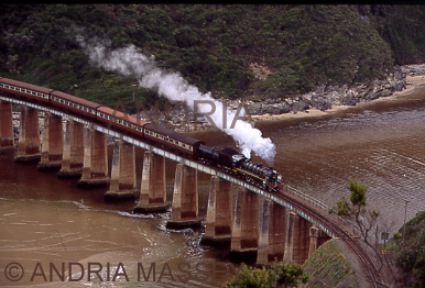 WILDERNESS SOUTH AFRICA
Tootsie steam train crossing Kaaimans River Bridge travelling from Goerge to Knysna