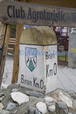 Bran Transylvania Romania EU September A decorative stone milestone in the centre of this Romanian town 