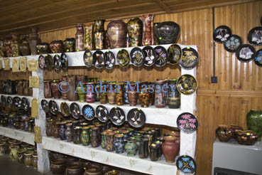 Marginea Romania EU September A giftshop displaying a great selection of souvenir ceramics