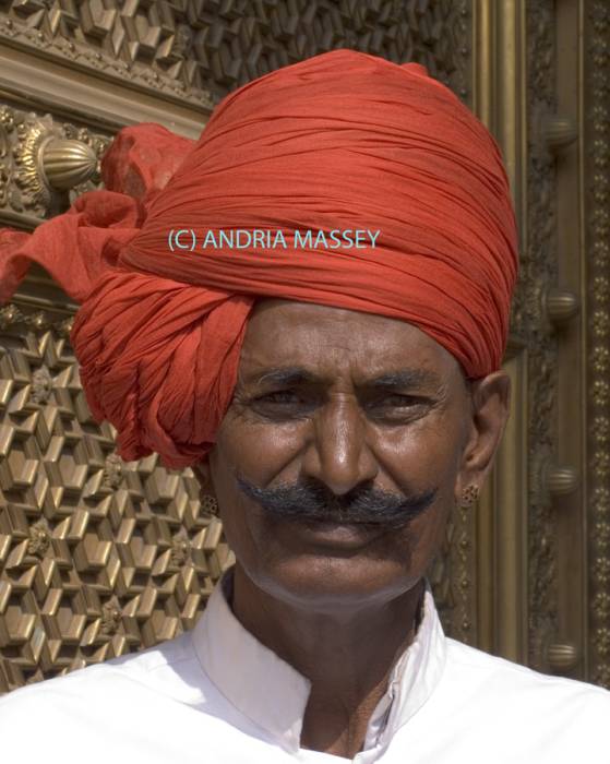 JAIPUR RAJASTHAN INDIA November One of the City Palace guards with a splendid curly mustaches