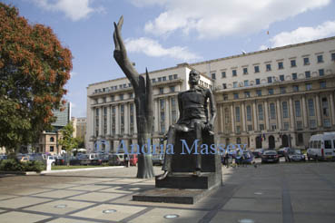 Bucharest Romania EU Bronze statue of Iuliu Maniu known as the Broken Man statue in Revolution Square 