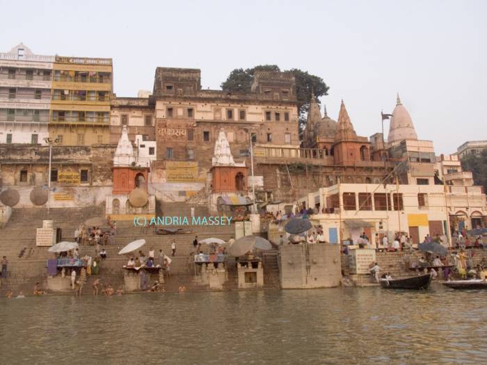 VARANASI UTTAR PRADESH INDIA November View of the historic Ghats - stepped embankments on the River Ganges at sun rise