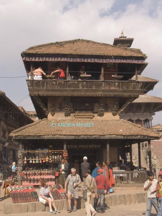 BHAKTAPUR NEPAL November The Cafe Nyatapola a former old pagoda restoed in 1978 with a wonderful view down on Taumadhi Tole from the rooftop tables