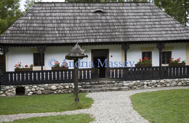 Bran Transylvania Romania EU September A house with a hall dating from the early 20thc from the valley village of Moeciu de Sus in the Village Museum