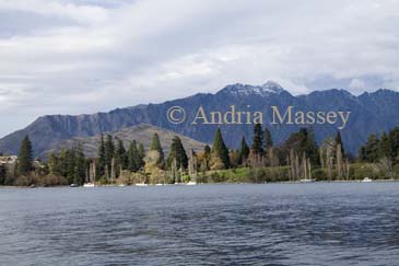 QUEENSTOWN SOUTHERN LAKES SOUTH ISLAND NEW ZEALAND May Looking across Lake Wakatipu towards Queenstown Gardens with The Remarkables in the background