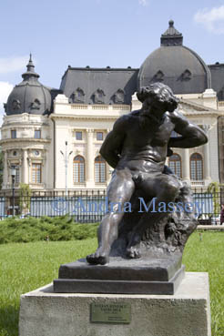 Bucharest Romania EU September Bronze sculpture of Mihai the Madman by Stefan Ionescu Valbudea 1856 - 1918 in the grounds of the George Enescu Museum