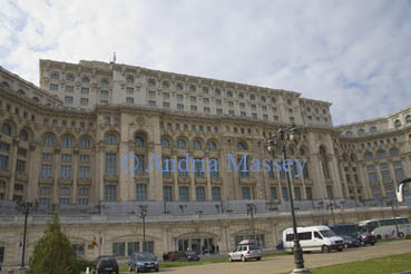Bucharest Romania EU The Casa Poporului House of the People started by Nicholae Ceausescu in 1984 used by the Romanian Parliament Senate and housing the Museum of Traditional Costumes