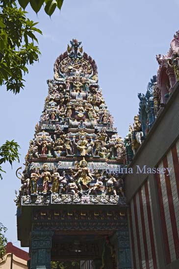 Singapore Asia May The ornate decoration of the gopuram of the Sri 
Veeramakaliamman Temple dedicated to the goddess Kali in the Little India area of Singapore City