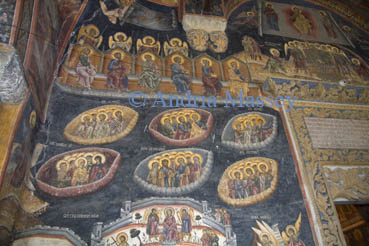 Cozia Transylvania Romania Europe September Close up of frescos painted on the walls and ceiling of Cozia Monastery built in 1388 
