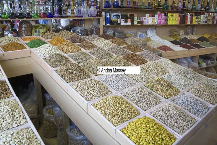 Dubai United Arab Emirates A shop with a huge choice of nuts and spices for sale