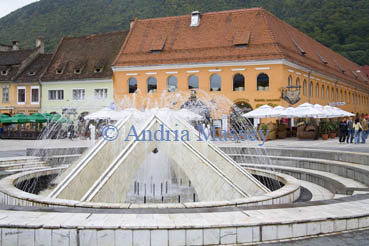 Brasov Transylvania Romania EU September Fountain in the main square of this historic medieval city 