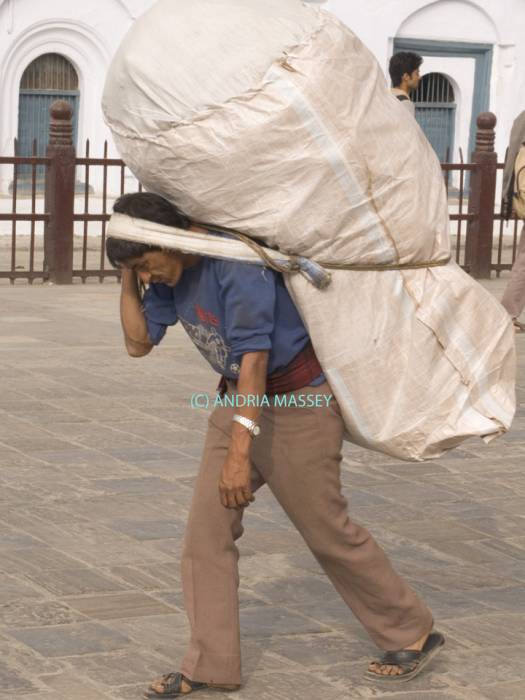 KATHMANDU NEPAL November Nepalese man carrying a huge weight on his back through Basantpur Chowk