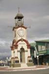 HOKITIKA WEST COAST SOUTH ISLAND NEW ZEALAND May A commemorative clock and bell tower to the coronation of King Edward V11 August 1902 in the centre of this town which owes its existence to the gold rushes of the 1860s