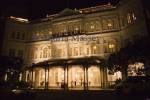SINGAPORE CITY ASIA May The main entrance of Raffles Hotel lit up at night