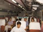 AGRA UTTAR PRADESH INDIA November Passengers aboard the Shatabdi Inter City Express train travelling between Delhi and Bhopal