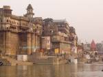 VARANASI UTTAR PRADESH INDIA November View of the historic Ghats - stepped embankments on the River Ganges at sun rise