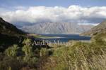 NR WANAKA SOUTHERN LAKES SOUTH ISLAND NEW ZEALAND May Looking across Lake Hawea towards the Southern Alps from a roadside viewpoint