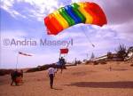 Playa d�Incles Gran Canaria Tandem skydivers on their way to  earth

Format: 35mm